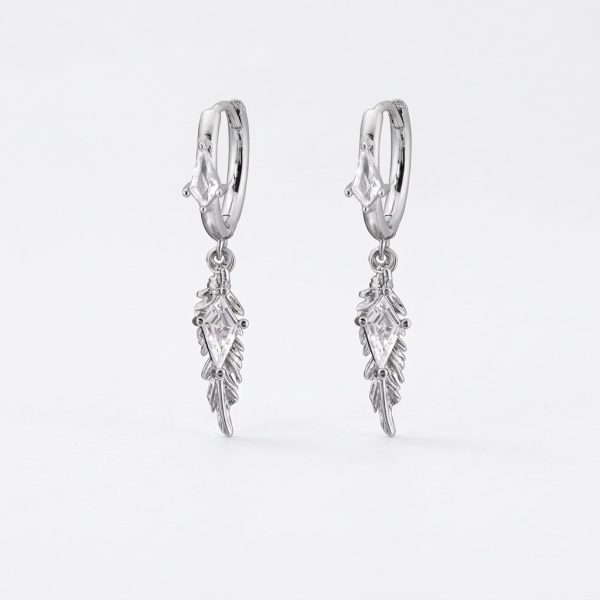 Mystic Protection: Gothic Feather & Garnet-Red Zirconia Huggie Earrings