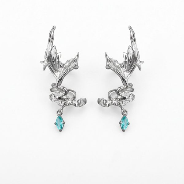 Ethereal Fluidity: Sterling Silver & Aquamarine Zircon Fishtail Ear Cuff