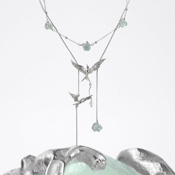 Ethereal Clarity: Green Fluorite & 925 Sterling Silver Adjustable Layered Necklace