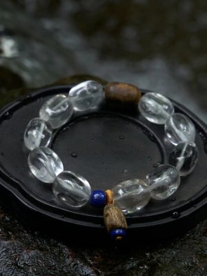Luminous Clarity: Natural White Azeztulite, Agarwood & Lapis Lazuli Healing Bracelet