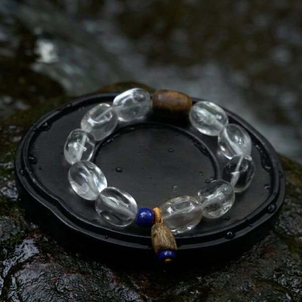Luminous Clarity: Natural White Azeztulite, Agarwood & Lapis Lazuli Healing Bracelet
