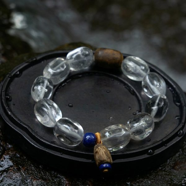 Luminous Clarity: Natural White Azeztulite, Agarwood & Lapis Lazuli Healing Bracelet