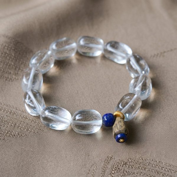 Luminous Clarity: Natural White Azeztulite, Agarwood & Lapis Lazuli Healing Bracelet