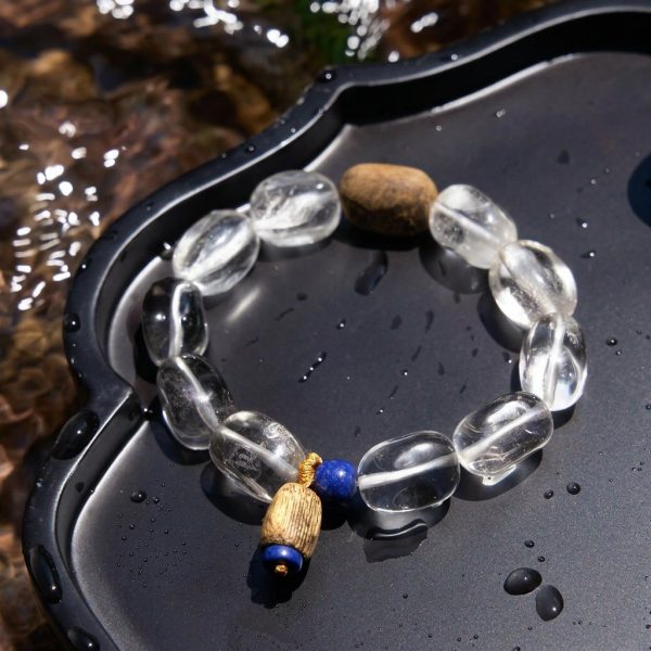 Luminous Clarity: Natural White Azeztulite, Agarwood & Lapis Lazuli Healing Bracelet